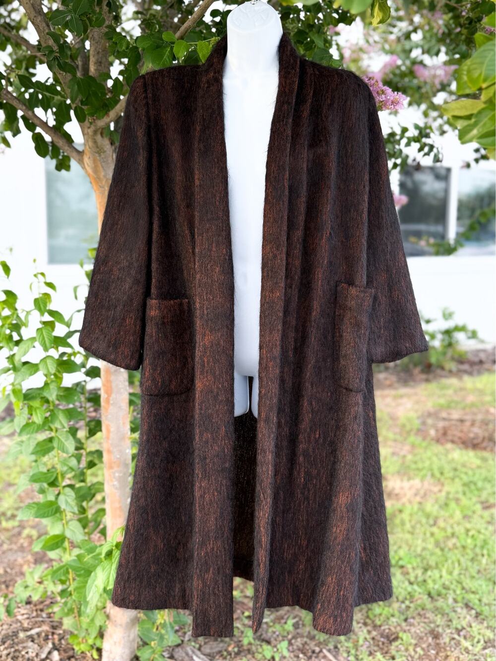 Vintage Sorelle Fontana Roma 100% Mohair Long Coat Brown Rust M